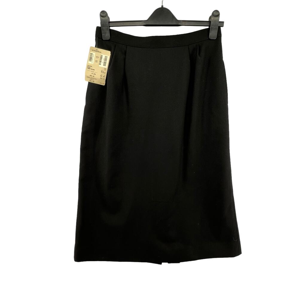 Nordstrom Vintage Skirt Size 12 NEW Deadstock Midi Pockets Wool Black Back Slit